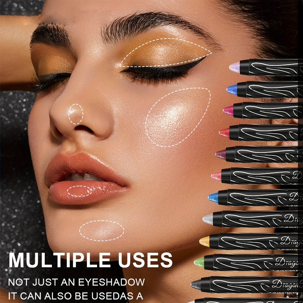 Women Shimmering Eyeshadow Pencil 2-in-1 Matte Glitter Brightening Contouring