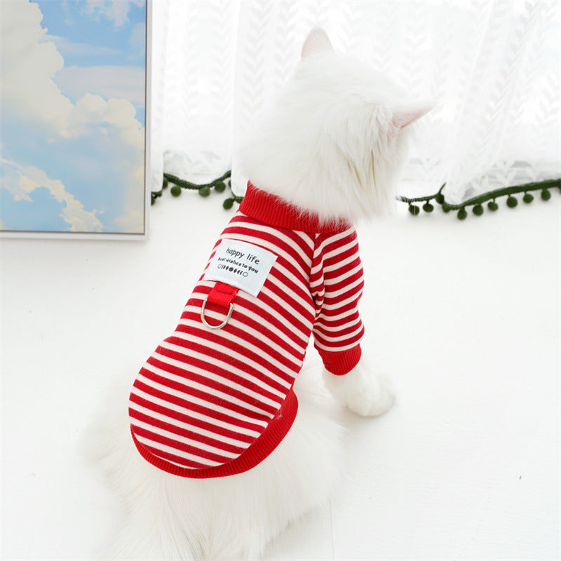 Warm Striped Pet Sweater for Small to Medium Dogs and Cats All-Season Pullover Polyester