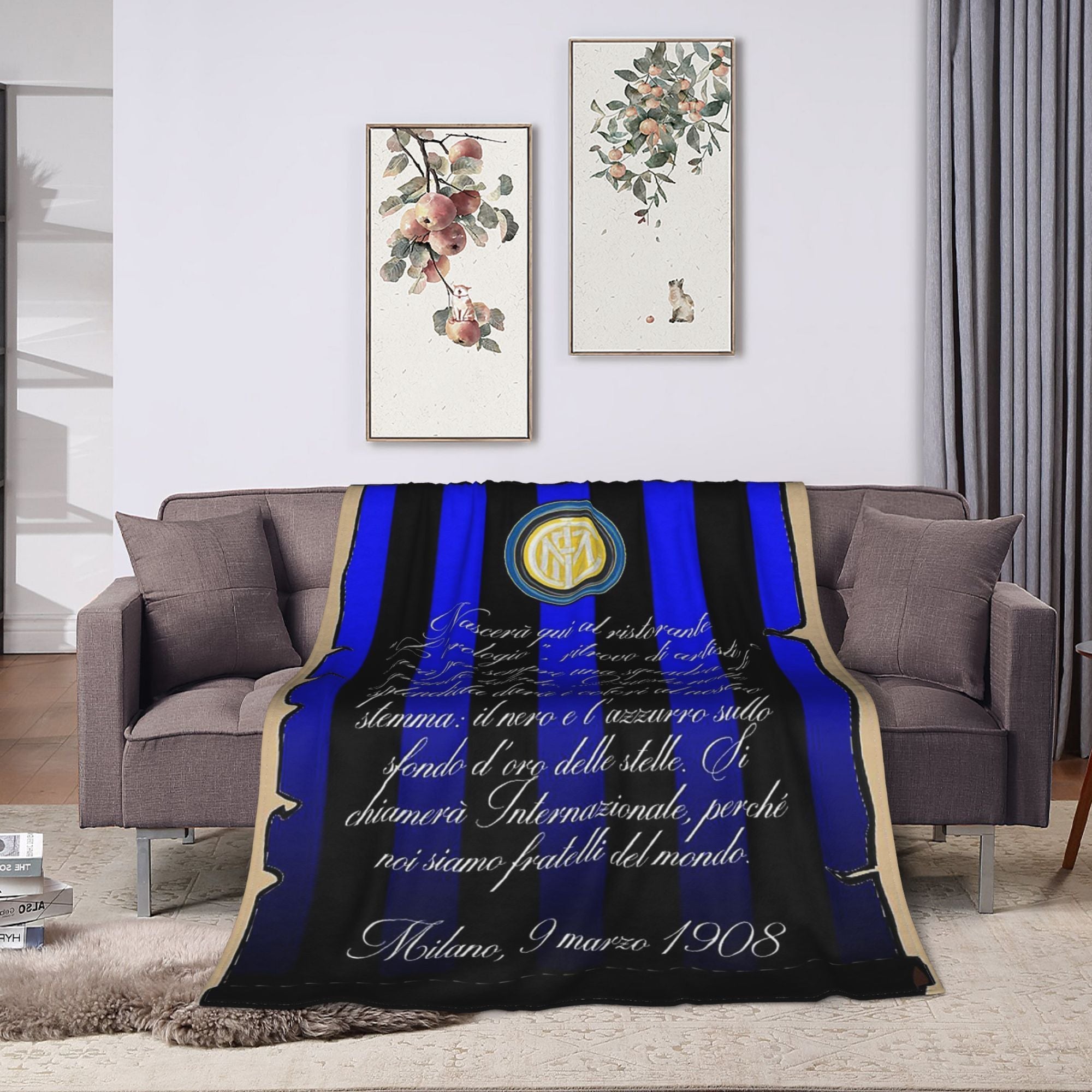 Anime Themed Inter Milan Flannel Fleece Blanket Lightweight Throw Soft Polyester All-Season Home Decor