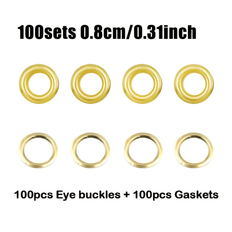 Golden Copper Eyelet Buckles 100 Sets with Gasket 5 Sizes for DIY Crafts