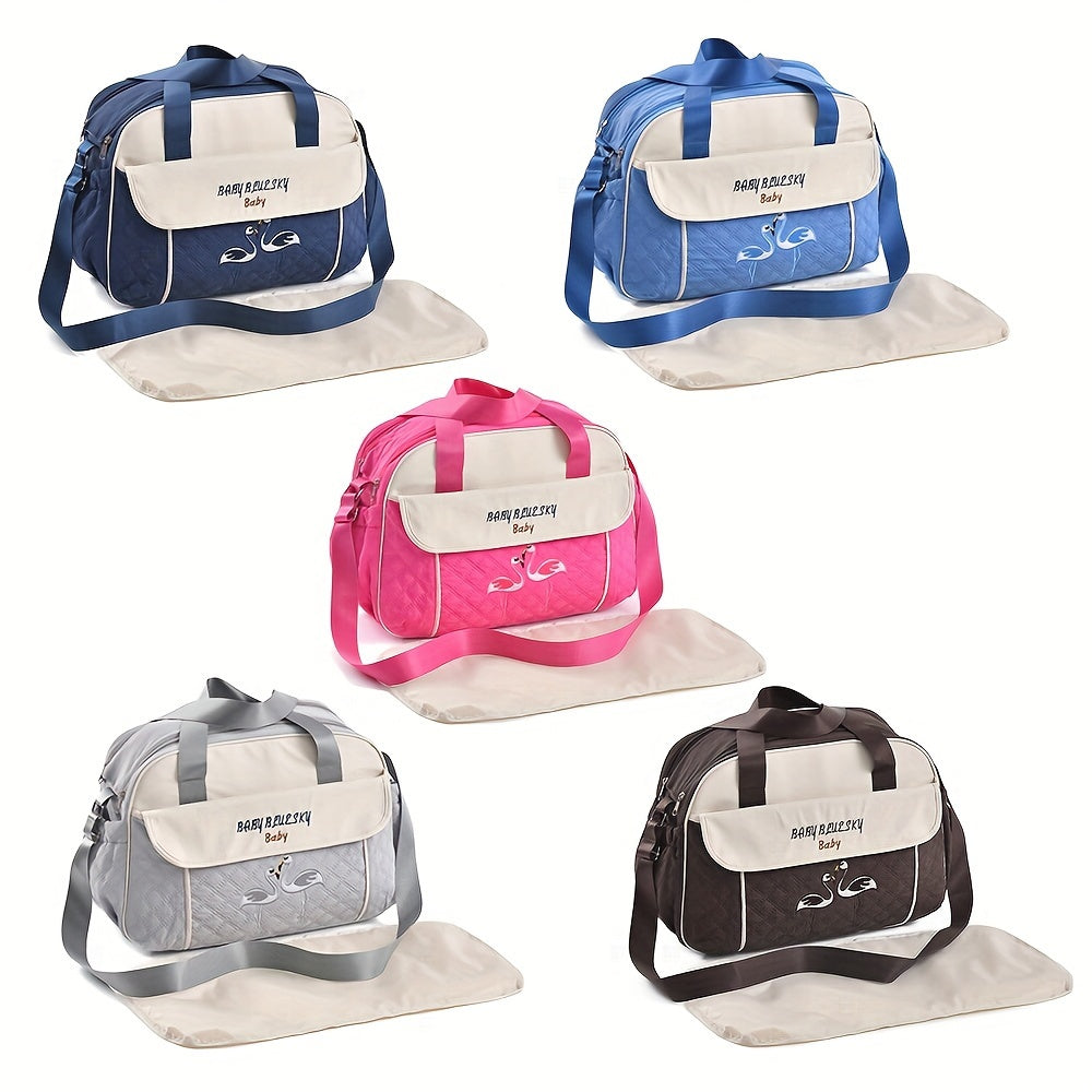 Large Capacity Embroidered Crossbody Mommy Bag with Zipper Stylish Multi-functional Shoulder Bag