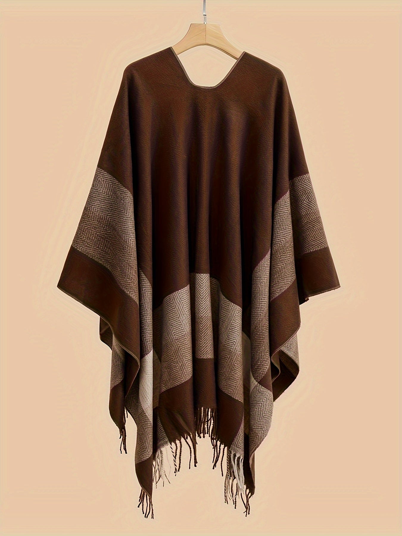 Plus-Size Open-Front Fringe Shawl Cardigan Casual Cape Sweater for Autumn Winter