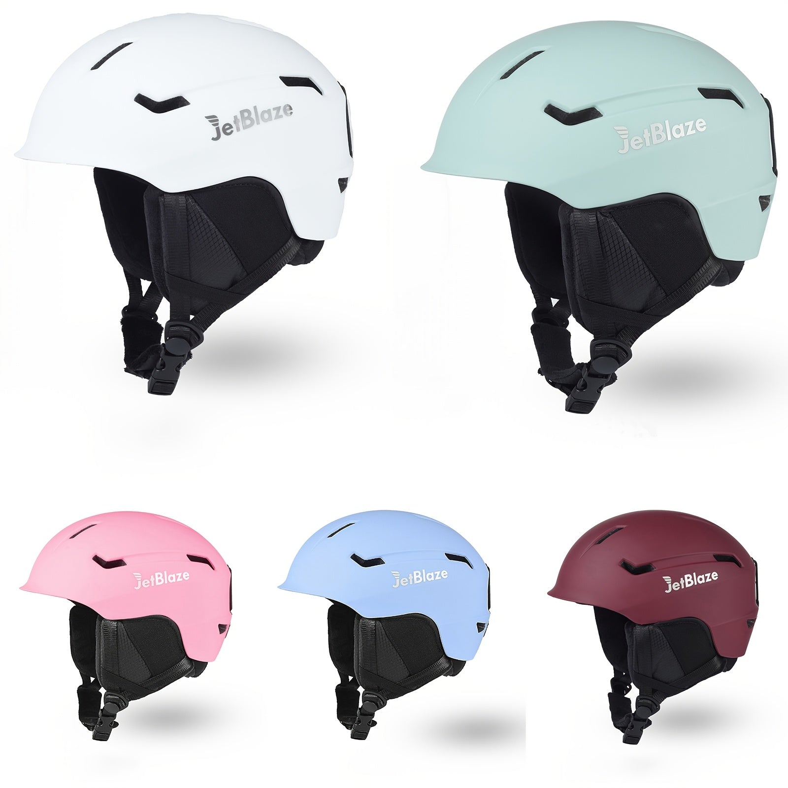 Ski Helmet with Adjustable Fit Shock-Absorbing Shell Removable Ear Pads White