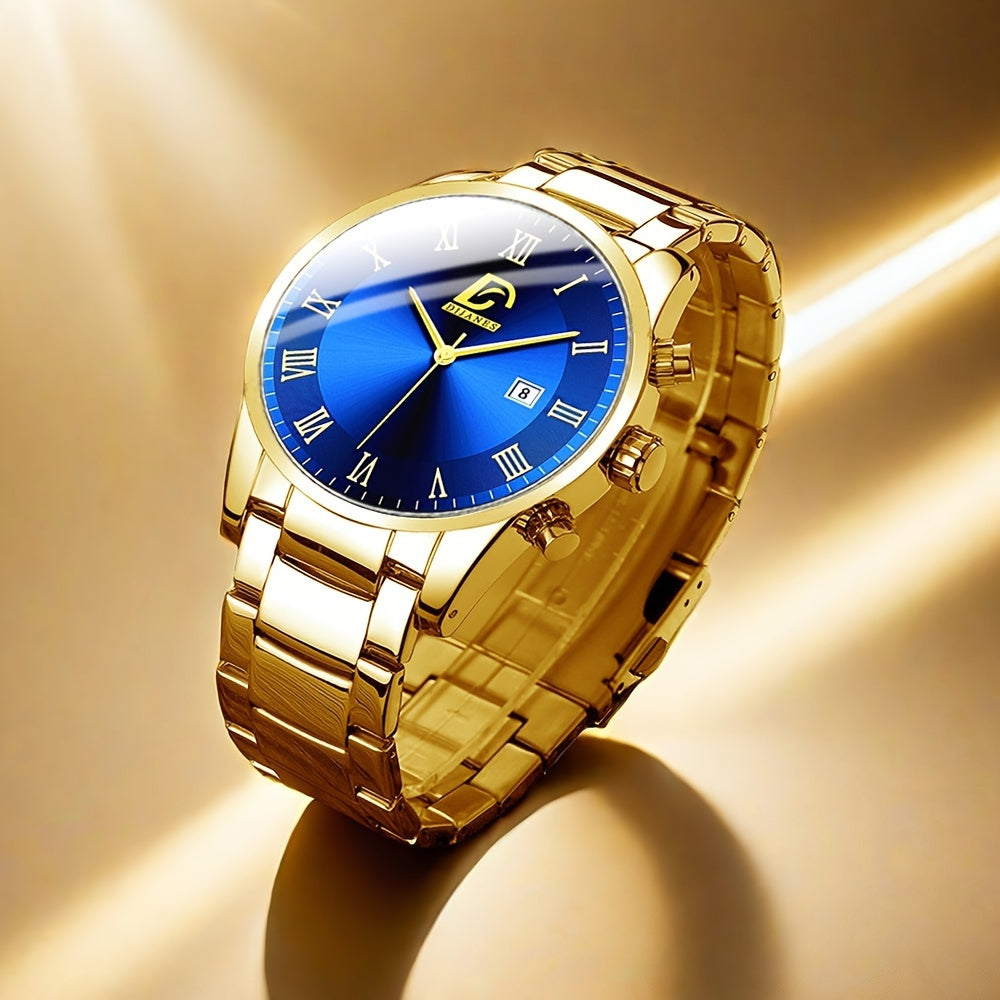 Set of 3 Men's Quartz Watches Stainless Steel Band Analog Calendar Wristwatches for Business and Gifting