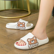 Women's Cartoon Bear Print Slides Casual Soft Sole Pillow Shoes