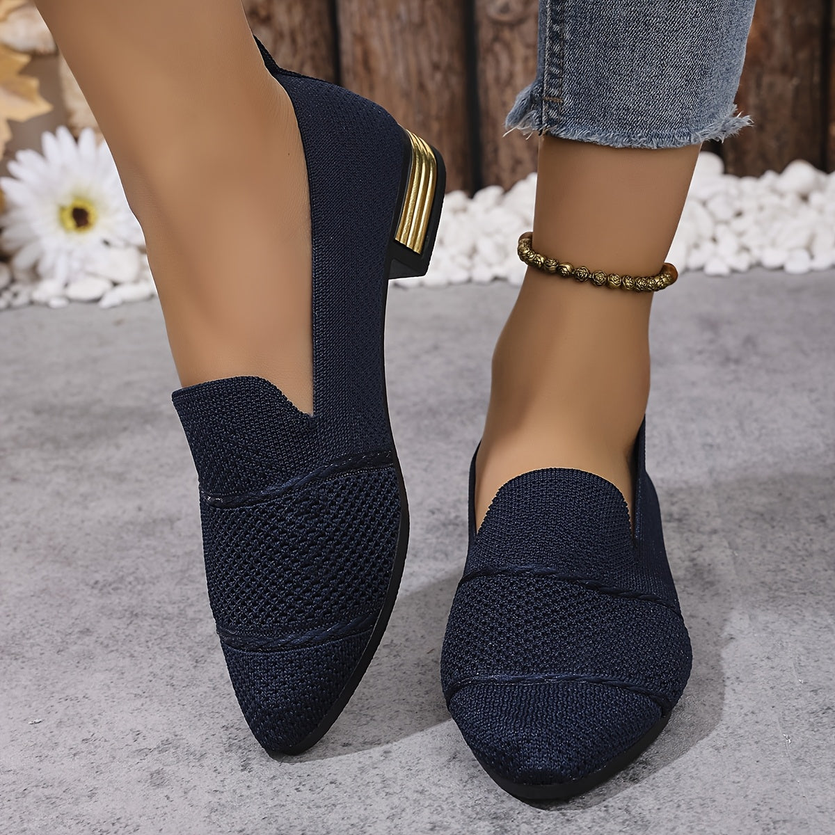 Women’s Slip-On Pointed Toe Loafers Breathable Fabric PVC Sole All-Season Comfort