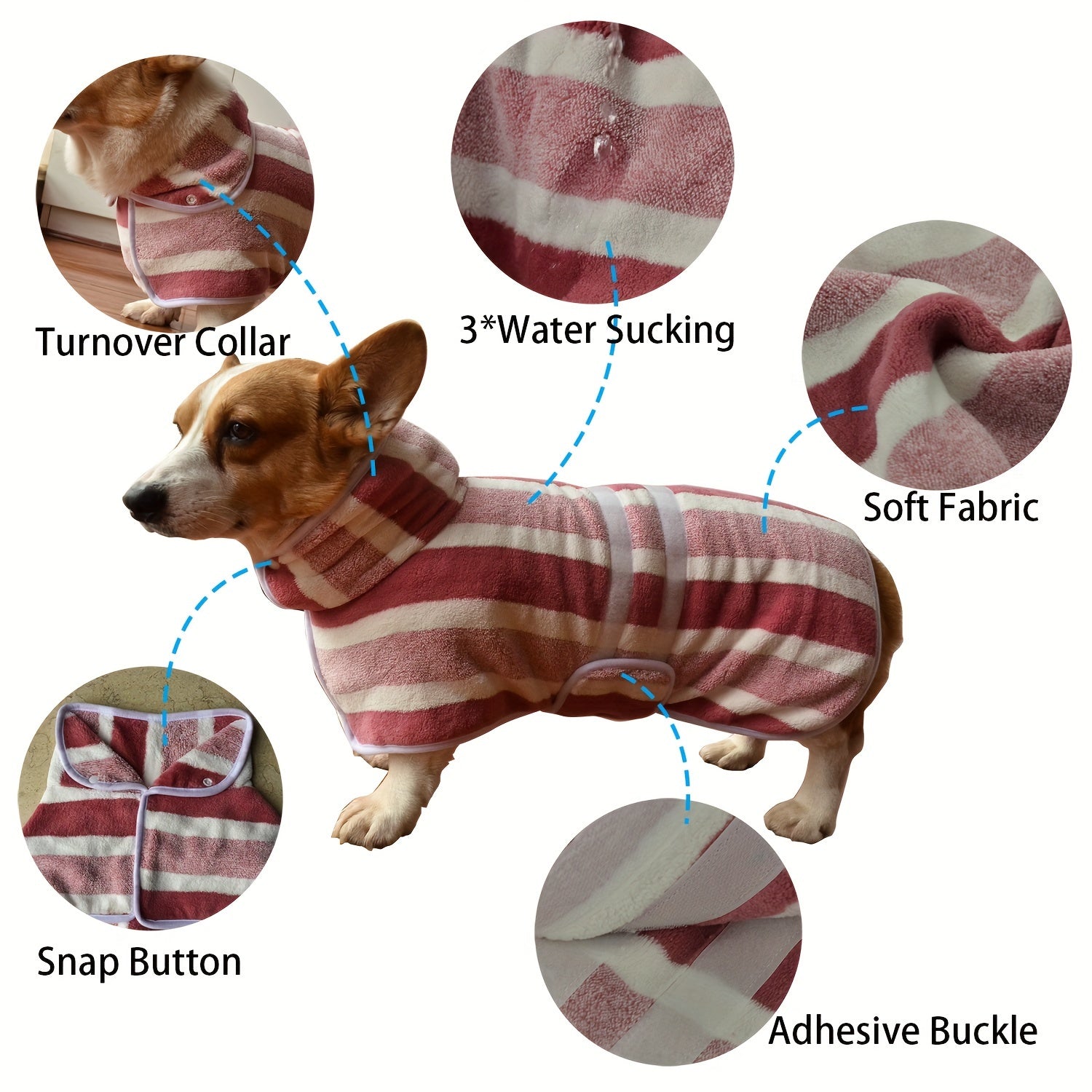 Water-Absorbing Dog Bathrobe for Wet Dogs Quick-Dry Polyester Towel for Baths Walks Swimming