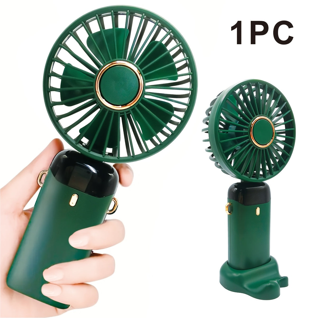 Green USB Desktop Fan with Digital Display, 5-Speed Adjustable Mini Air Cooler, Rechargeable Lithium Battery, Portable Handheld Fan for Office, Outdoors, Dorm