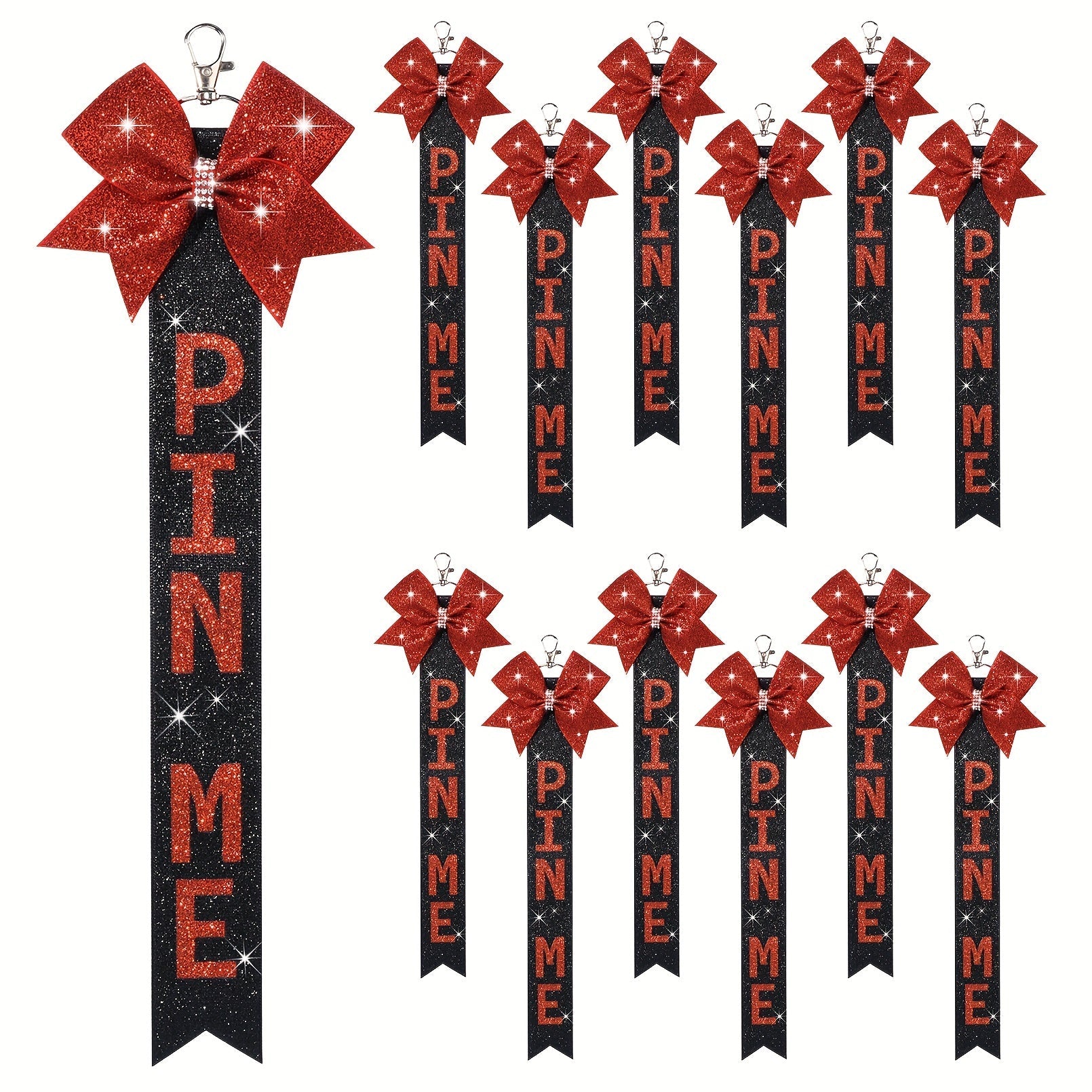 12 Sparkly Cheerleader Bow Keychains Rhinestones Glitter Ribbon for Backpacks Bags Keys