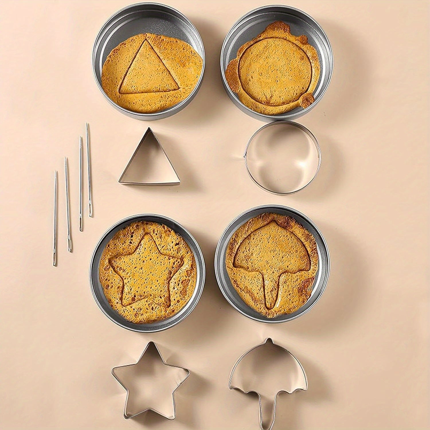 Stainless Steel Cookie Cutter Set with 4 Shapes Including Star Umbrella Triangle and Circle for Baking and Cake Decorating