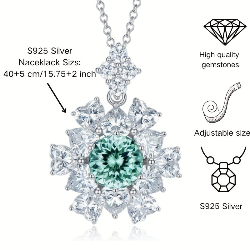 Silver Necklace with Sunflower Pendant 4 Carat Synthetic Firework Jewelry for Women