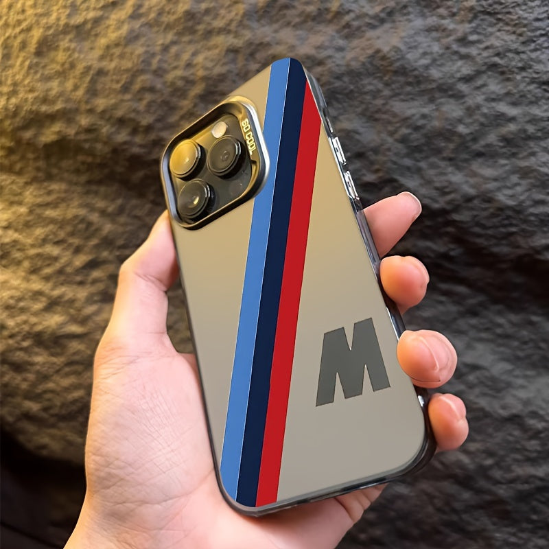 Three-Color Twill Letter M Phone Case for iPhone Models Dirt-Resistant and Stylish