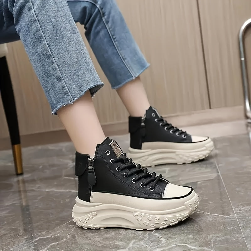 Women's Casual Athletic Sneakers Lace-Up, Mid-Top, Solid Colors