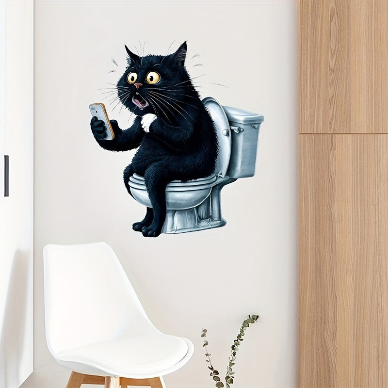 Humorous Cat Toilet Sticker Semi-Gloss Bathroom Decor