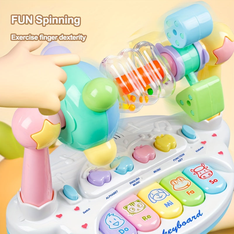 Kids Electronic Music Piano Toy with Lights, Shaking Bells, and Spinning Features