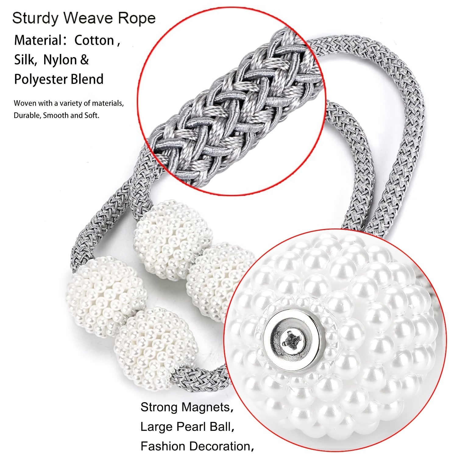 Set of 2 Pearl Magnetic Curtain Hooks for Sheer and Thin Curtains