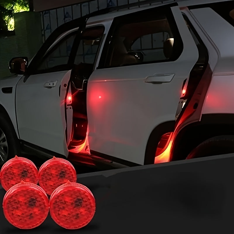 Red LED Car Door Warning Lights 4 Pack Circular Patterned Surface Durable Plastic