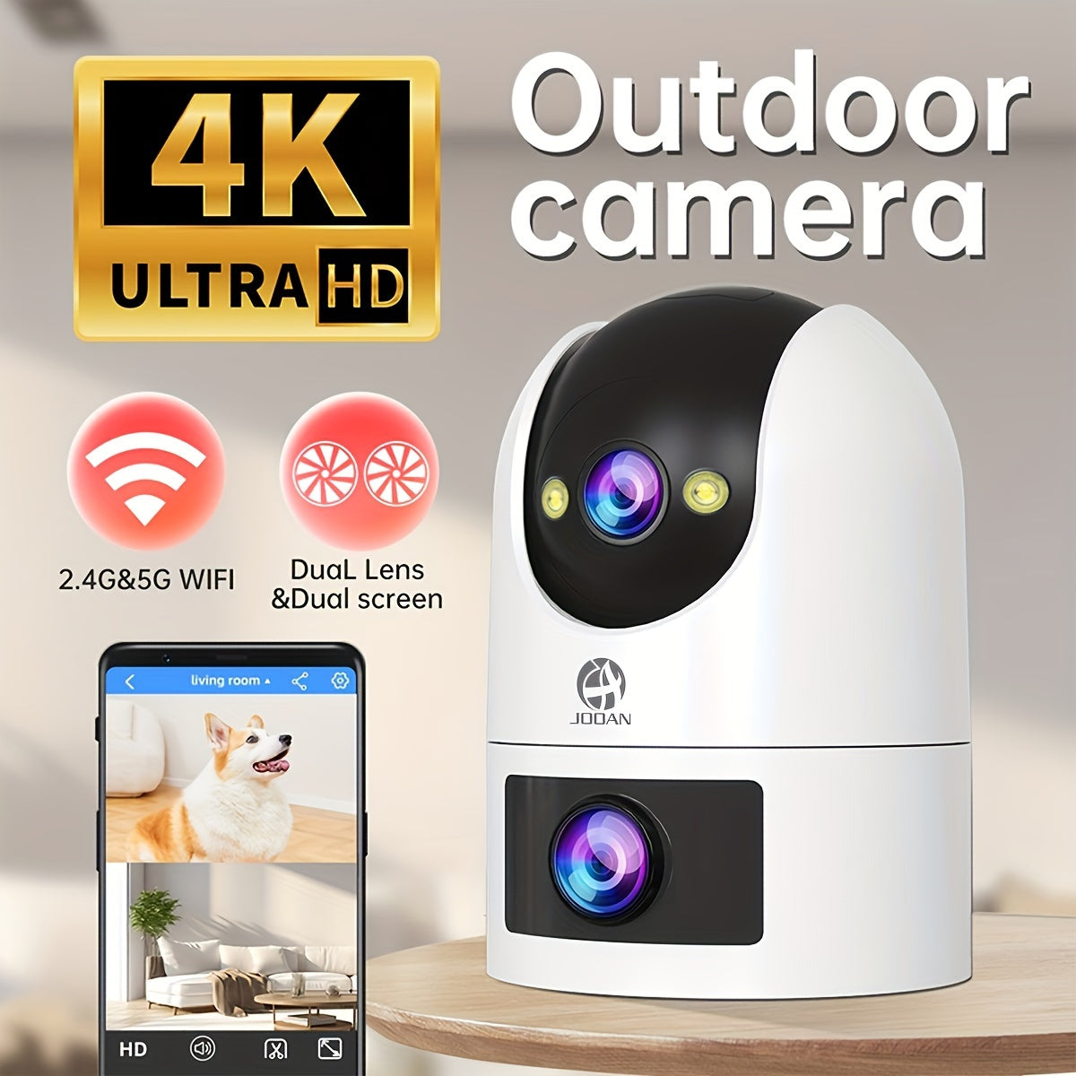 Indoor PTZ Dual Lens Security Camera with 1296p Video Two-Way Audio and App Control