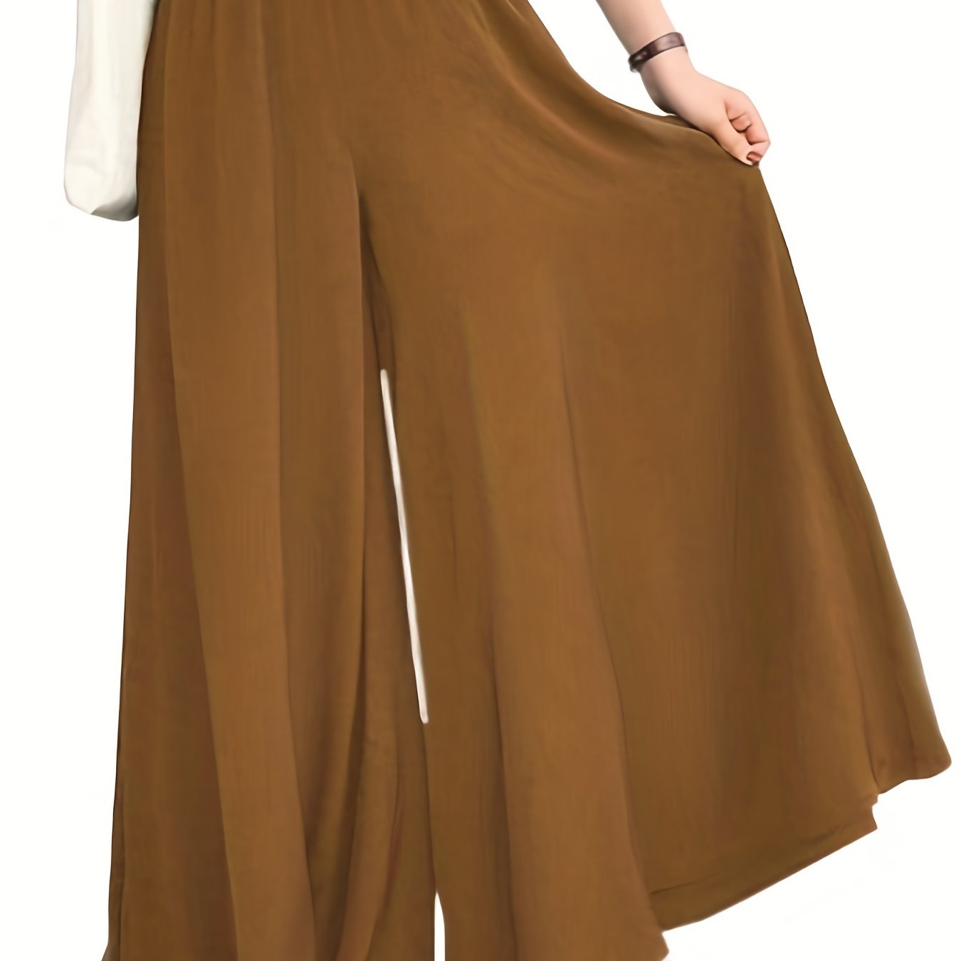 Women's Plus Size Casual Wide Leg Pants with Solid Color High Rise Elastic Waist