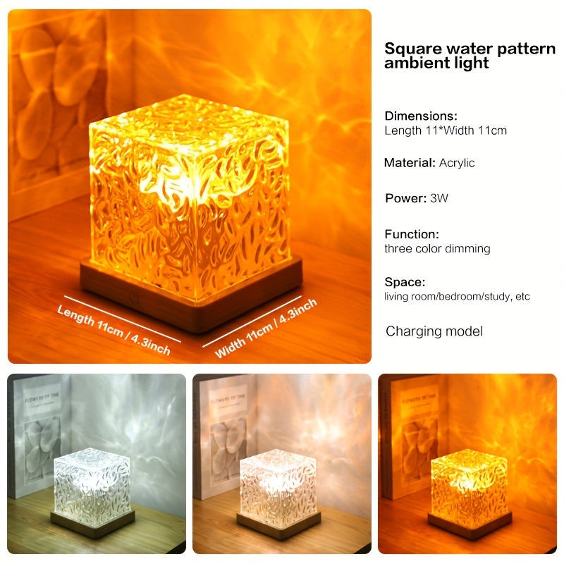 Luz nocturna LED de ondas de agua recargable por USB con brillo ajustable para dormitorio y sala de juegos