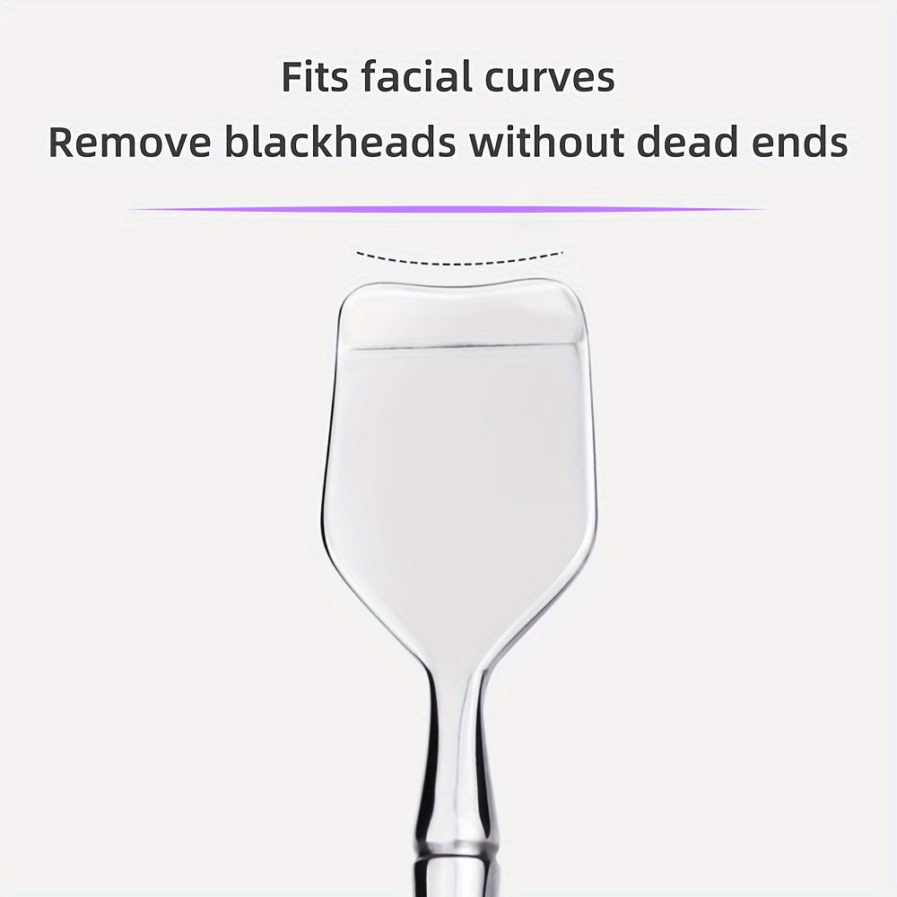 Unisex Stainless Steel Blackhead Scraper Set with Leather Handle and Dual Purpose