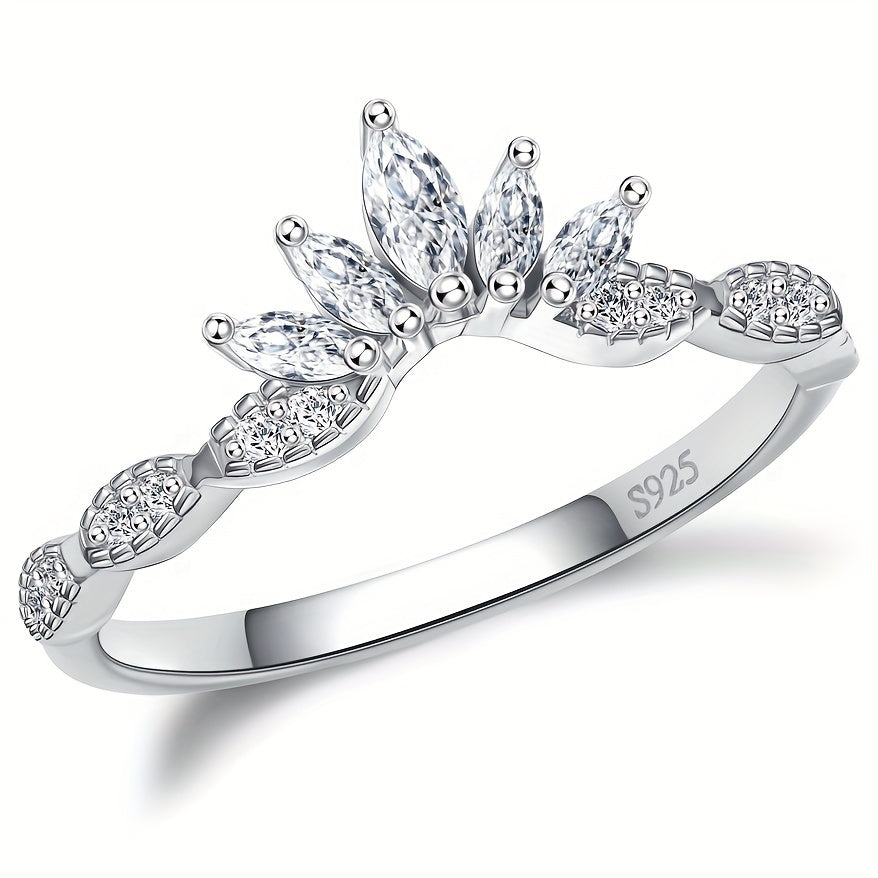 Ayollar uchun Moissanite to'y uzuklari, 5 ta tosh, ot ko'zli kesim, sterling kumush, 18K oq oltin bilan qoplangan