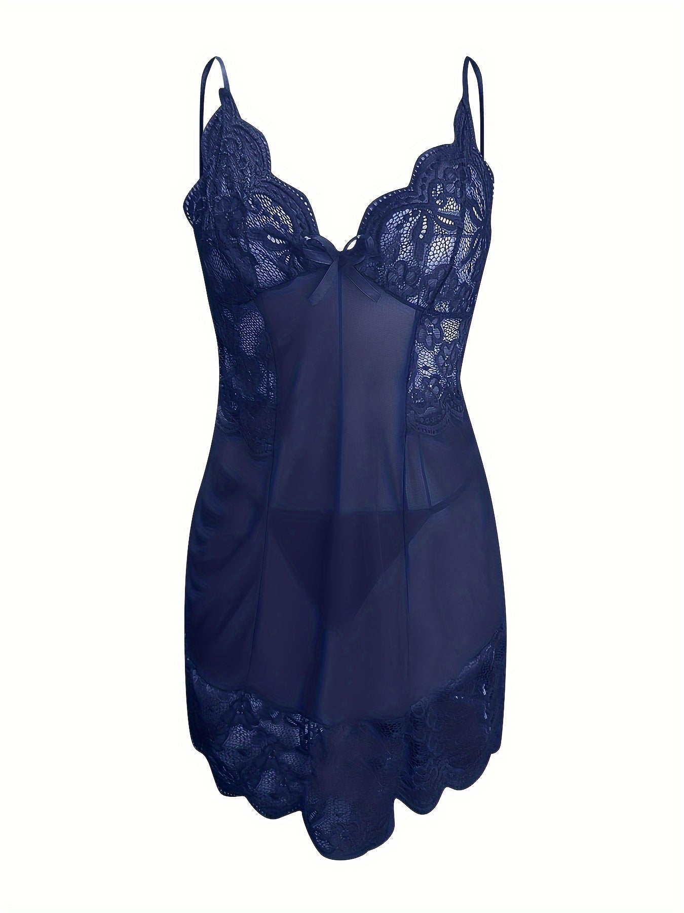Conjunto de camisón de encaje para mujer con escote en V, poliéster y spandex, ropa de dormir