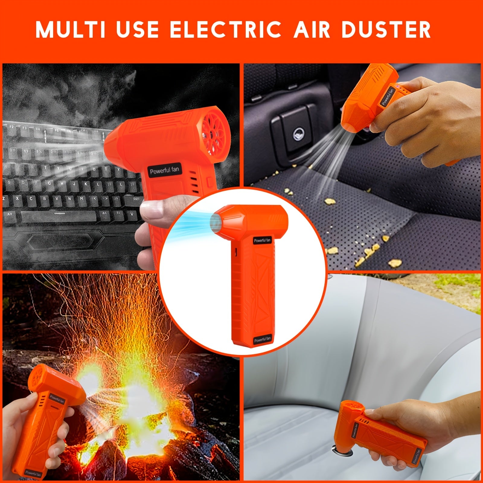 Portable Handheld Air Duster Fan USB Rechargeable 4000mAh Battery for Car Travel Office
