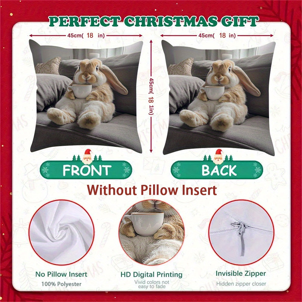 Double-Sided Lop Eared Rabbit Pillow Cover Square Cushion Case Christmas Home Decor Polyester
