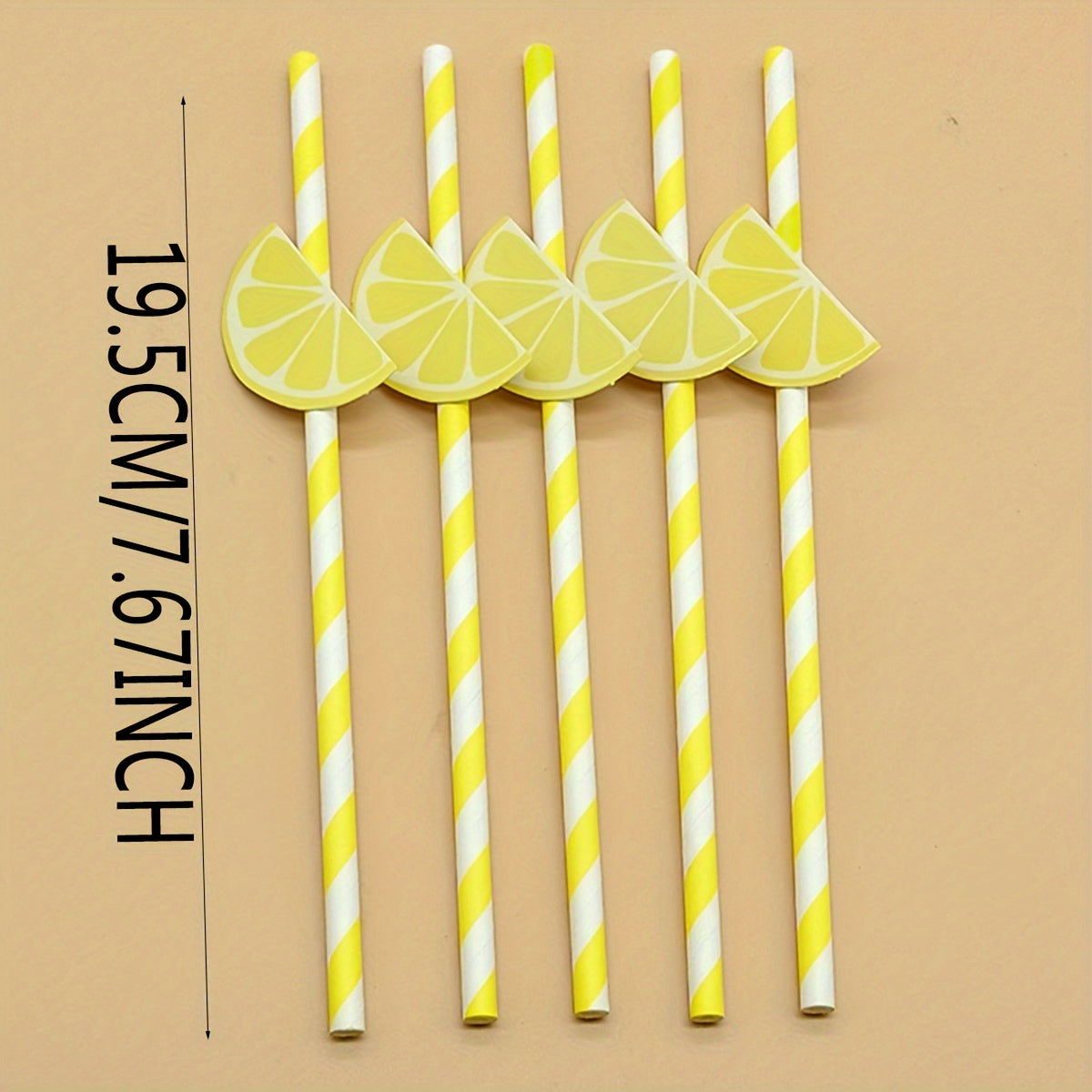Paquete de 10 pajillas de papel con rodajas de limón amarillas y blancas, ecológicas, para decoración de fiestas