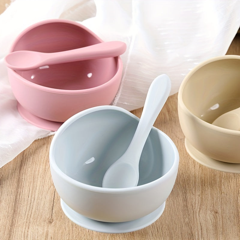 Children's Baby Tableware Set with Anti-Drop Silicone Sucker Bowl and Training Spoon