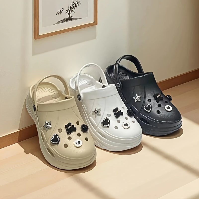 Women's Summer Fashion Shoes Black Illustration Casual Block Heel