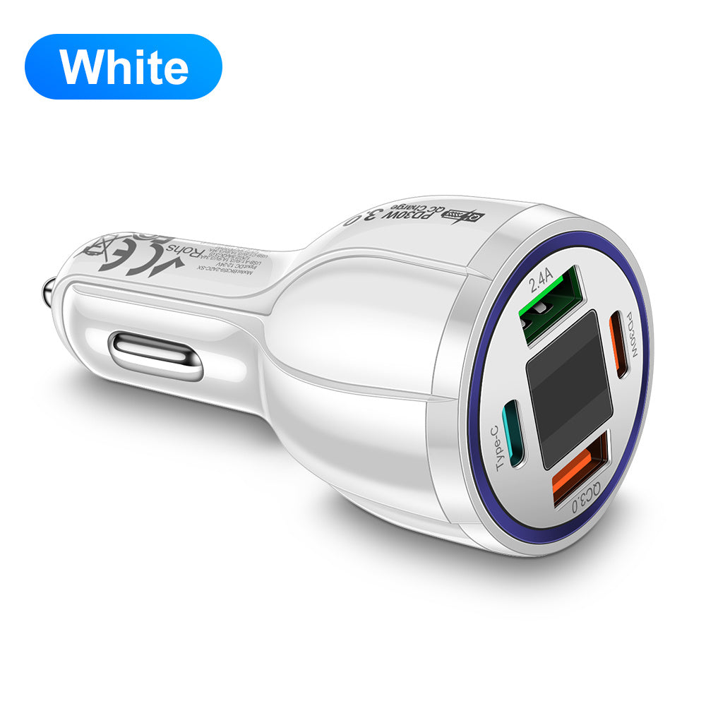 4-port tez avtomobil zaryadkasi raqamli displey bilan PD QC 3.0 Type C ko‘p qurilma uchun zaryadlash