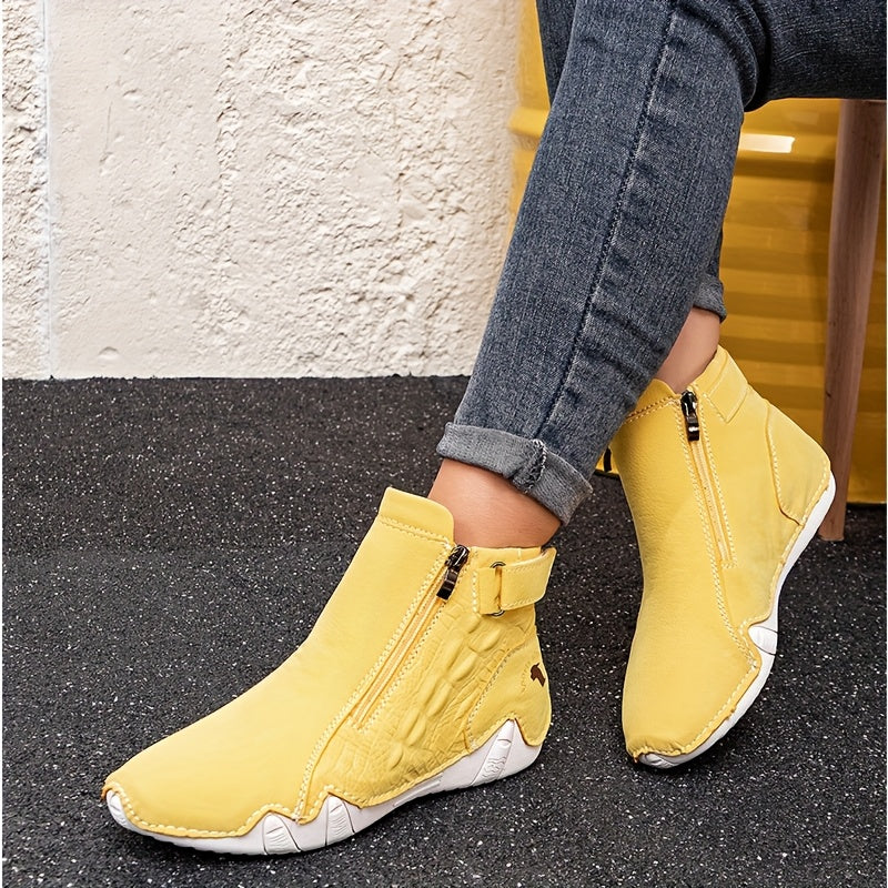 Women's Slip-On Zipper Boots All-Season Outdoor Casual Ankle Shoes Non-Slip Rubber Sole