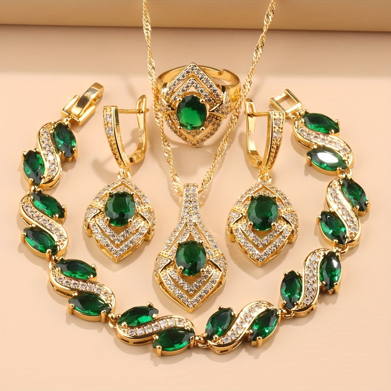 Women’s Zirconia Jewelry Set with Earrings Necklace Ring and Bracelet
