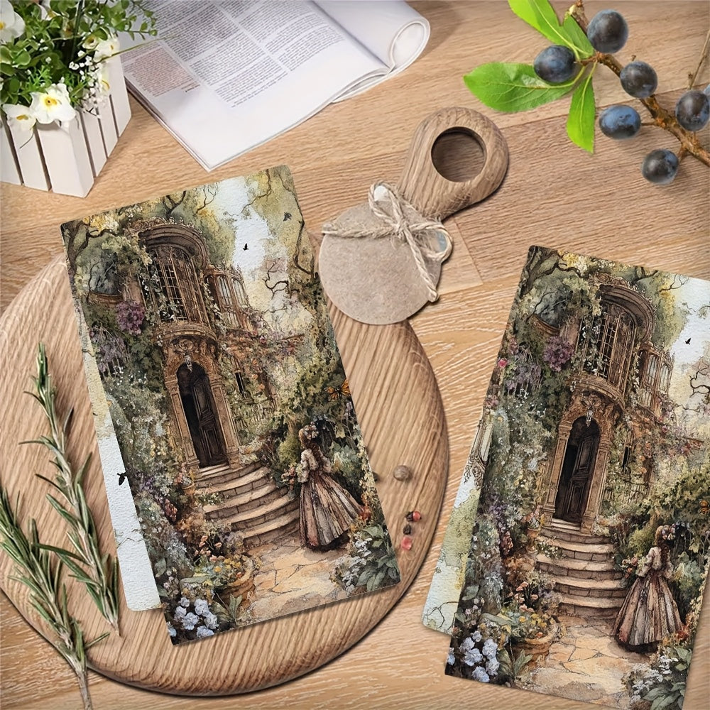 Juego de 2 toallas de cocina y mano ultra suaves y absorbentes, diseño de jardín victoriano