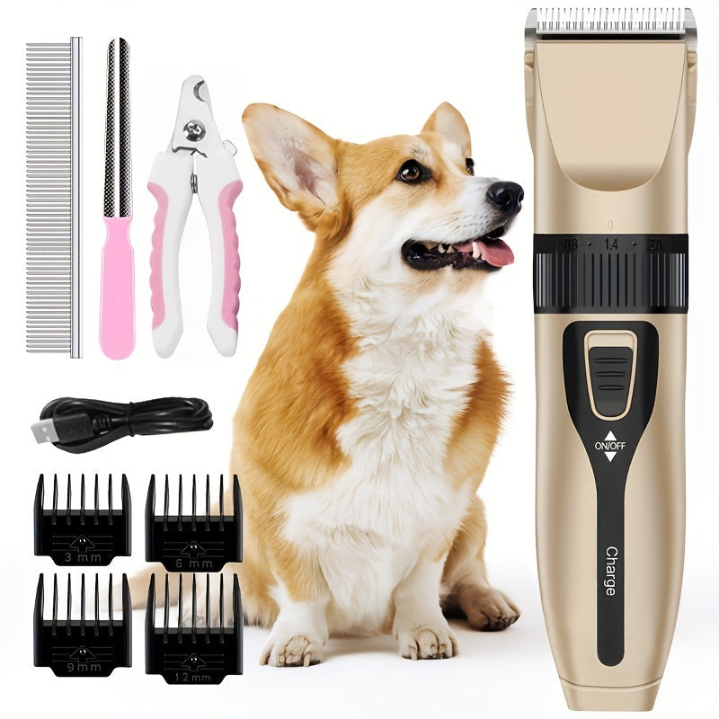 Rechargeable Electric Pet Hair Trimmer for Dogs and Cats with USB Charging and Guide Combs
