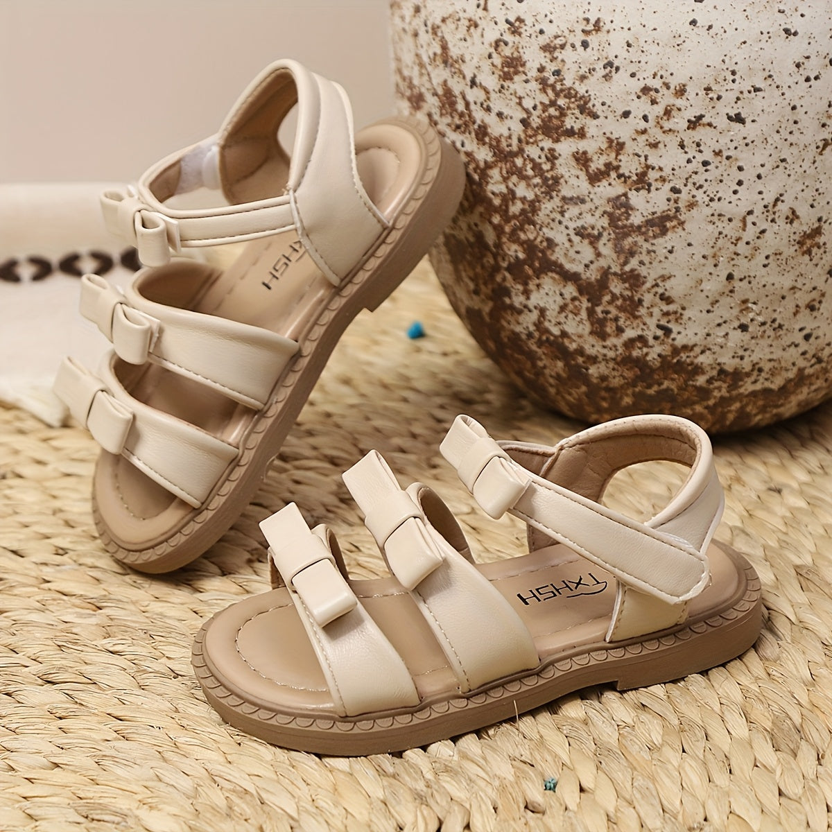 Girls Summer Sandals with Bowknot Lightweight Breathable Non-Slip Rubber Sole