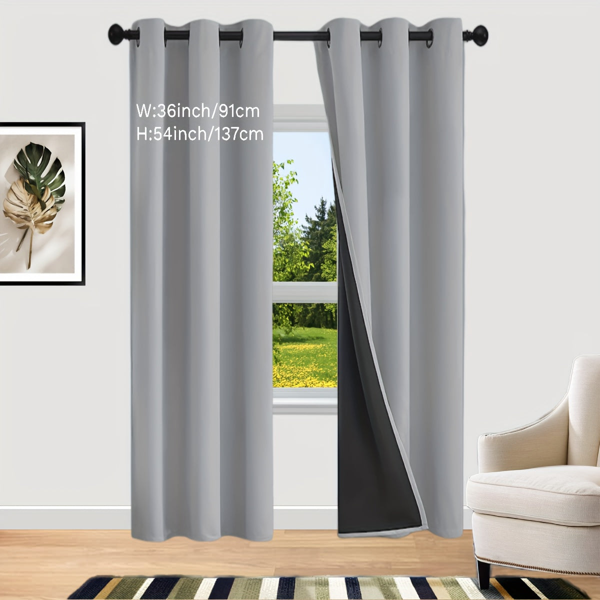 Bedroom Curtains Set with Coated Insulation Blackout Grommet Design 2 Pieces