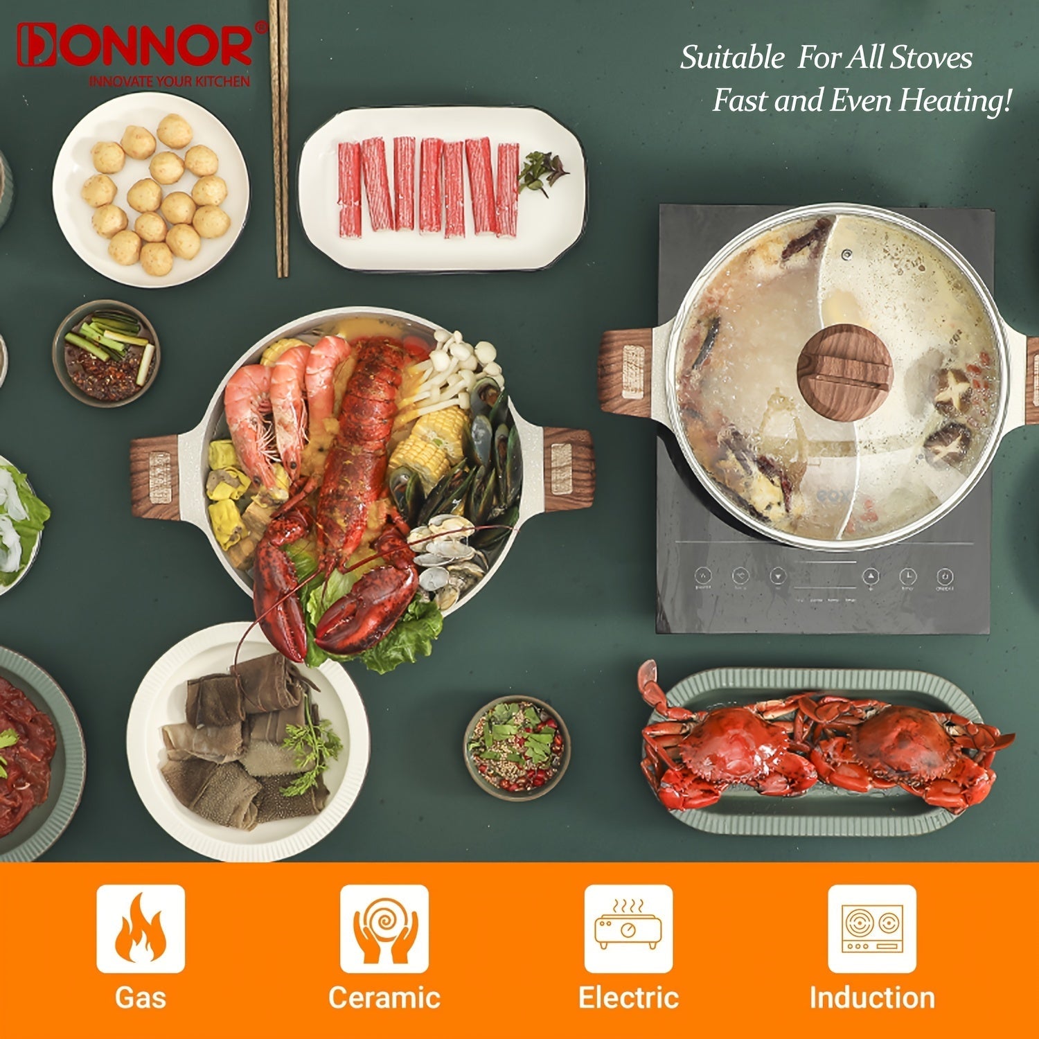 Dual-Sided Non-Stick Granite Saucepan 28cm 32cm Induction Compatible