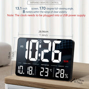 Digital Wall Clock 33.27cm with Remote Control, Adjustable Brightness, Calendar