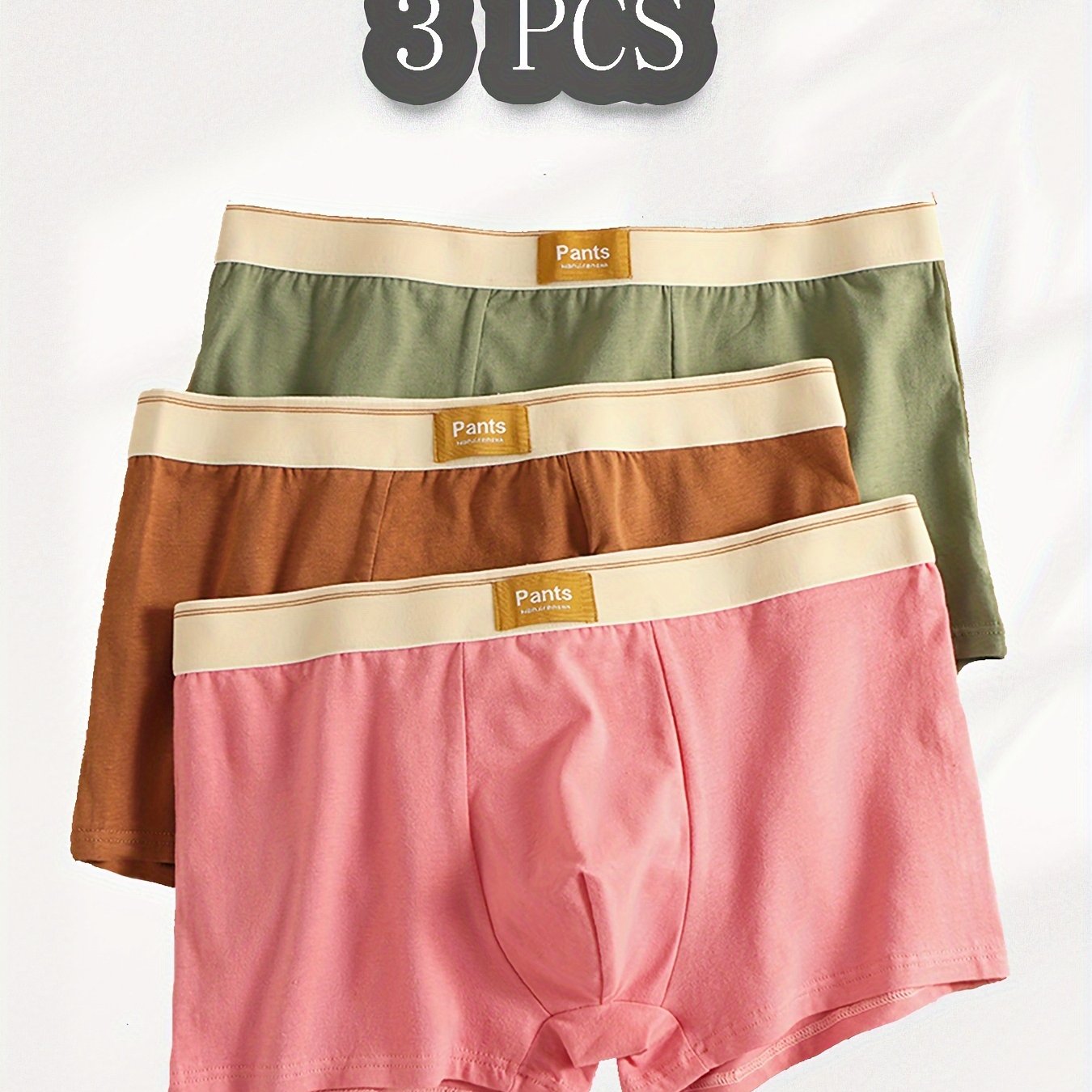 Men's Cotton Boxer Briefs 3-Pack Skin-Friendly Solid Color High Elasticity