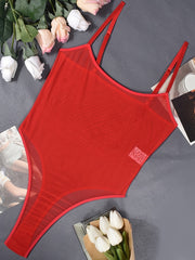 Women's Sheer Floral Bodysuit with Delicate Straps for Intimate Wear