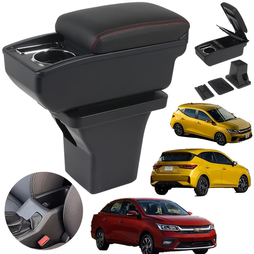 Car Interior Armrest Storage Box ABS Black with Cup Holder Phone Slot