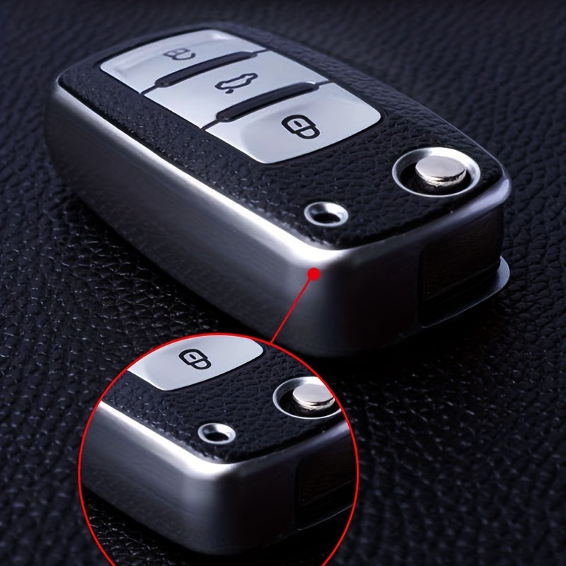 Car Key Protective Cover Leather Grain 3-Button Anti-fall Wear-Resistant