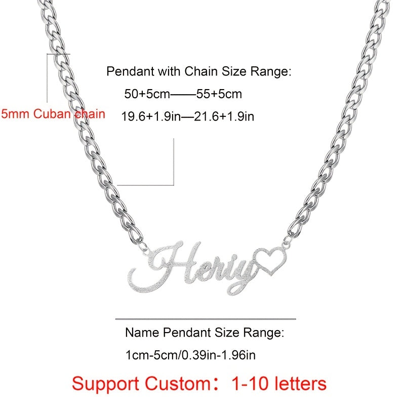 Uning uchun noyob zanglamas po'latdan yasalgan ism marjon, nozik 5mm Kuba zanjiri, zamonaviy va yoqimli, yurak shaklidagi kesma, silliq mat finish, Rojdestvo, partiyalar, ko'p maqsadli kiyish uchun mukammal.