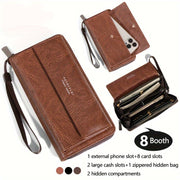 Erkaklar uchun sun'iy charm hamyon, zipli tangalar cho'ntagi, tugma yopilishi, karta ushlagichi va bir nechta joylar bilan.