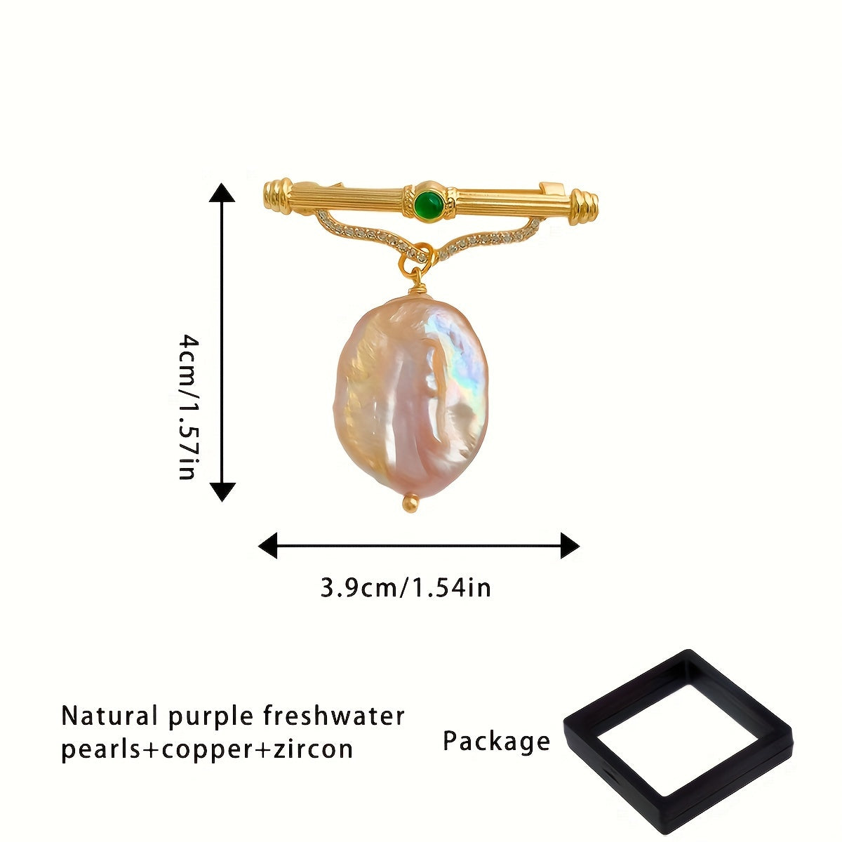 Broche de cobre vintage con perlas de agua dulce moradas para bodas y uso diario