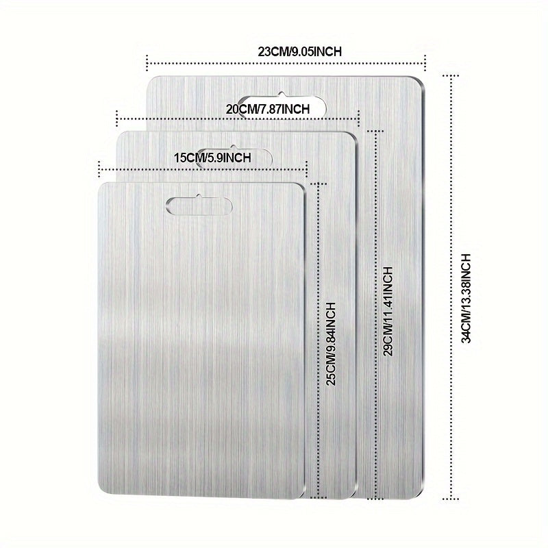 Set of 3 Stainless Steel Cutting Boards Double-Sided Food Safe Kitchen Prep