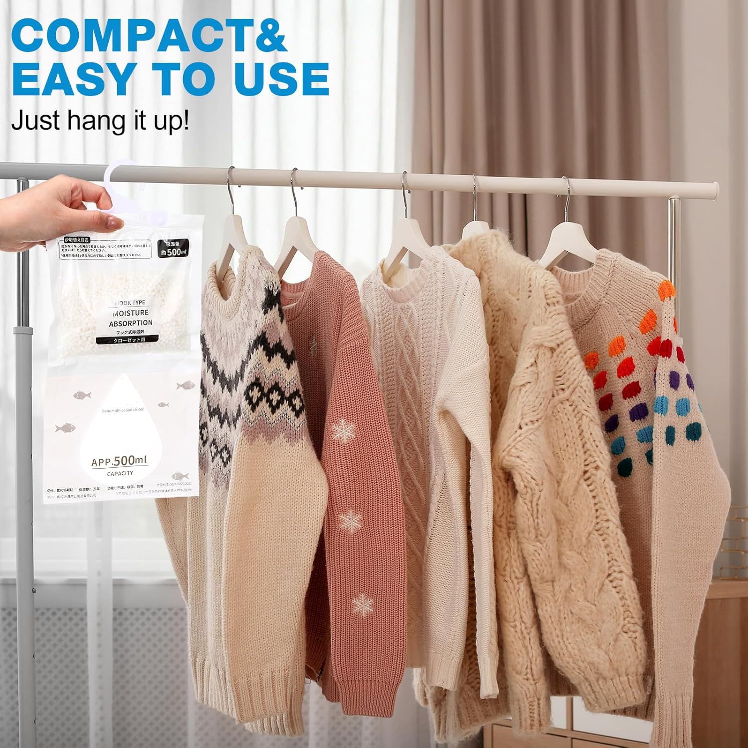 8PCS Hanging Dehumidifier Bags Large Capacity Moisture Absorbers for Closet Bathroom Basement